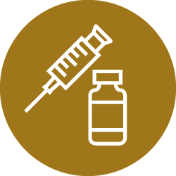 Illustration of white bottle and syringe icon in brown color circle 