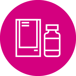 White outlines packaging and bottle in pink circle