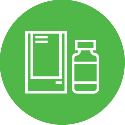 Illustration of white packaging and vaccination bottle light green color circle
