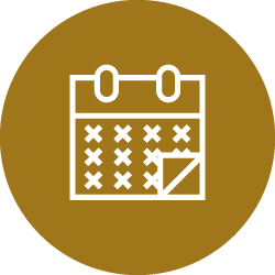 Illustration of white calendar icon in brown color circle 