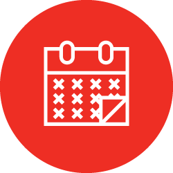 Illustration of white calendar icon in red color circle 