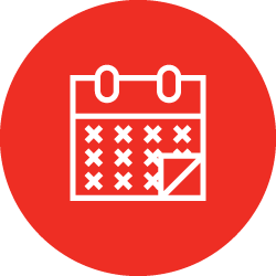 Illustration of white calendar icon in red color circle 