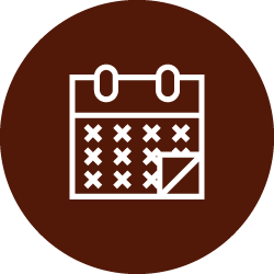 Illustration of white calendar icon in dark brown color circle 