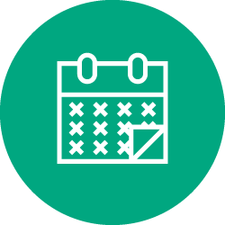 Illustration of white calendar icon in green color circle 