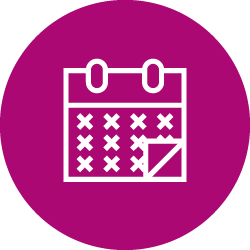 Illustration of white calendar icon in dark pink color circle 