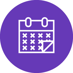 Illustration of white calendar icon in purple color circle 