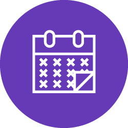 Illustration of white calendar icon in purple color circle 